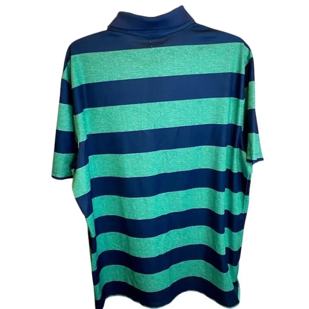 Nike Mens Polo‎ Dri-Fit XL Navy Green Striped Golf Preppy Loungewear Shirt